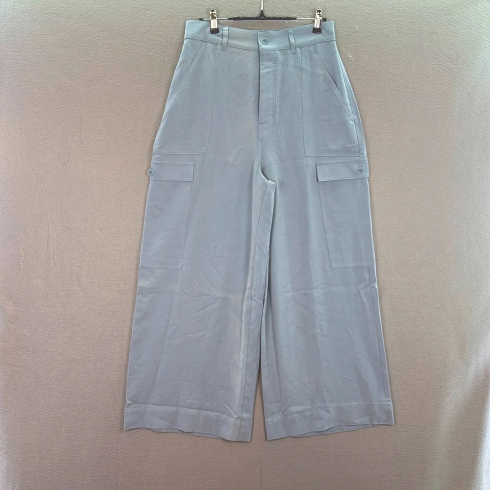 Sister Katie -Women's The Jen Cargo Light Dusty Blue Wide-Leg Pants high waist S